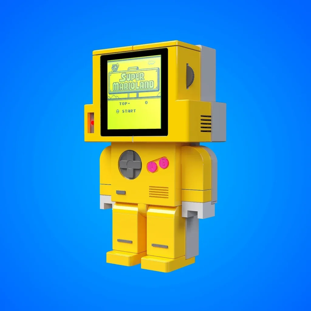 A vintage-style, yellow robotic character with a Game Boy screen for a head, symbolizing the classic nature of unblocked games.