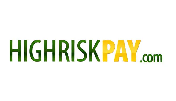The text-based logo for "HighRiskPay.com," with "HIGHRISK" in a dark green font and "PAY" in a bright gold font, and ".com" in a smaller, dark green font.
